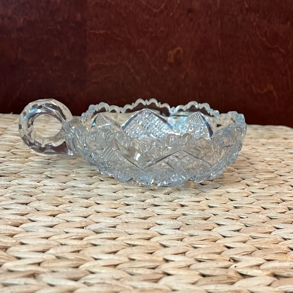 Antique Brilliant Cut Handled glass candy/mint dish